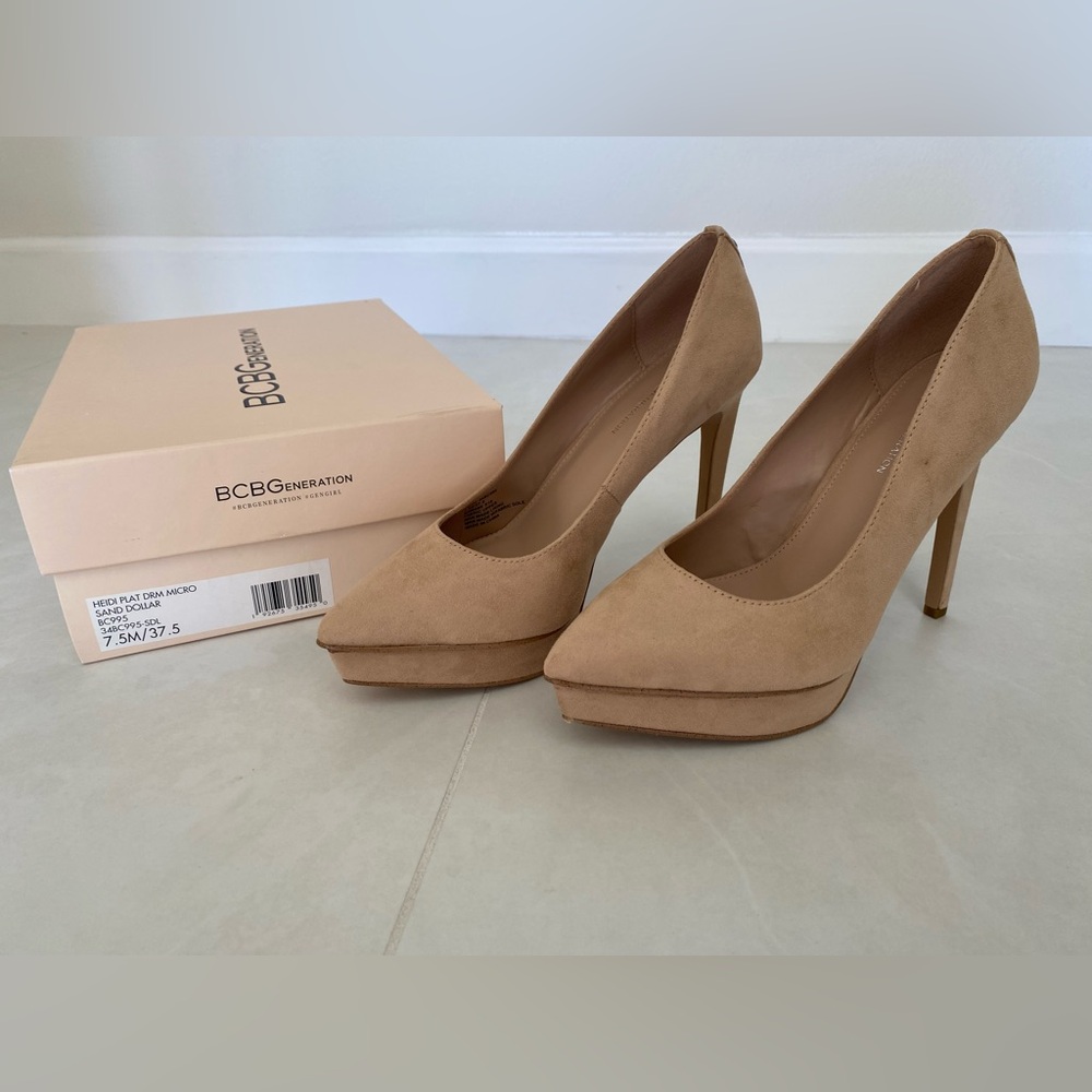BCBGeneration Heidi Platform Nude Suede Pumps 7.5 NEW